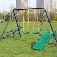 Heavy Duty Metal Swing Set with Slide for Kids: Sturdy,