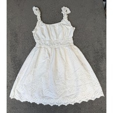 Old Navy White Eyelet Hem Smocked Waist Ruffle Strap Mini Dress Womens Medium