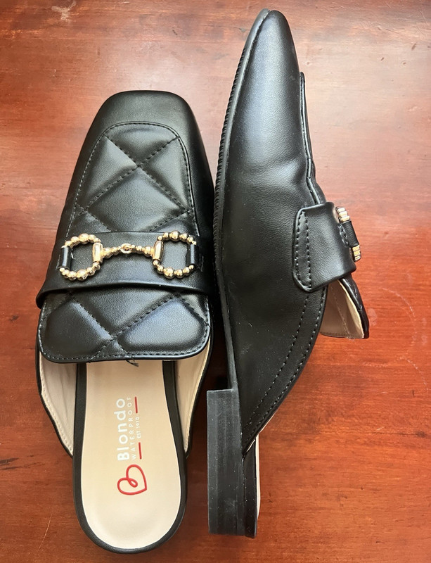 Blondo Women’s Black Leather Square Toe Mule Slip-On Buckle Block Heel