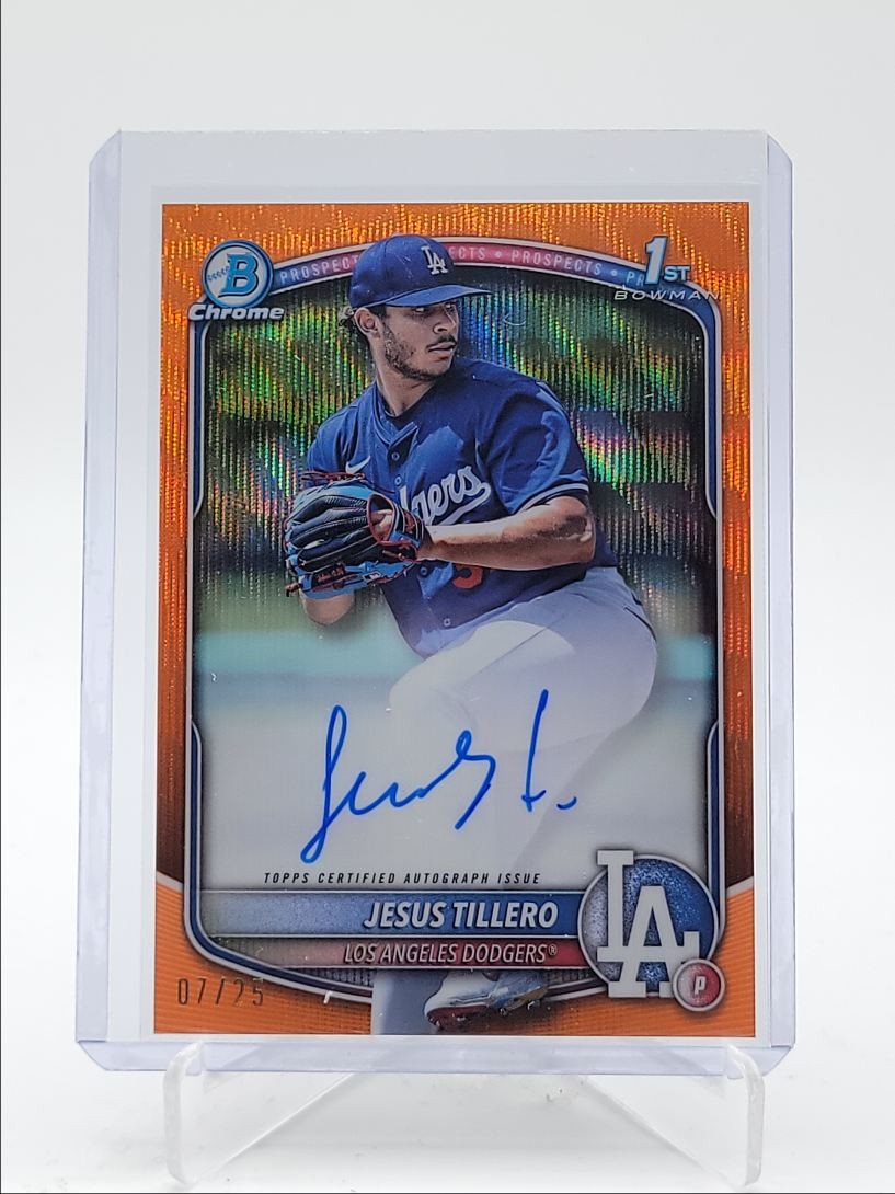 JESUS TILLERO 2025 BOWMAN CHROME 1ST ORANGE WAVE SSP AUTO /25 Q3967