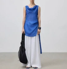 100% Linen Ribbon Vest Ramie Retro Breathable Top Sleeveless Shirt Women Blouse