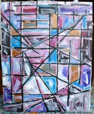 THE TIME ZONE abstract 8x10 oil painting Hardpanel $ original art signed Crowell