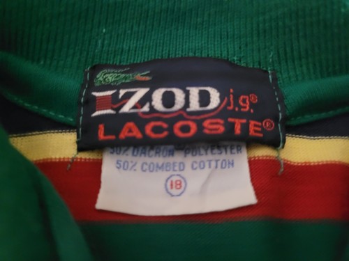 Vintage Izod Lacoste Shirt Youth X Large Size 18 Green Striped Long Sleeve XL - Picture 7 of 10