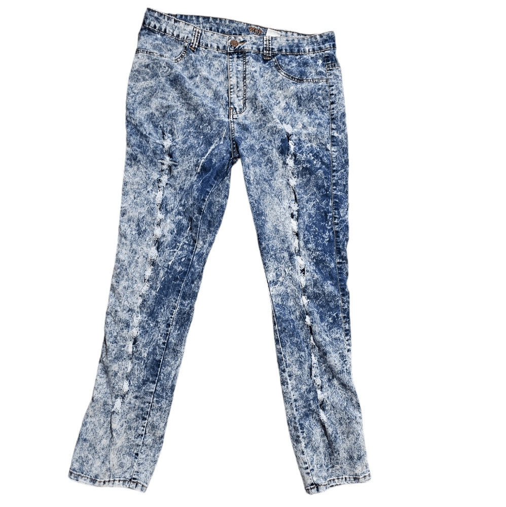 Women's VIP Acid Wash Distressed Skinny Jeans 16W