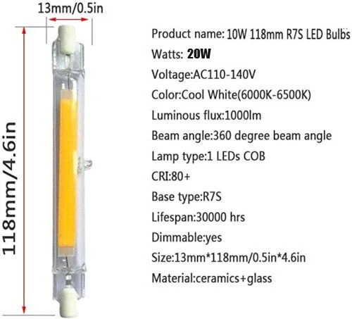 R7S LED Bulb 118mm 20W Double Ended T3 Daylight 6000K For Work Light Floodlight - Image 3 of 4