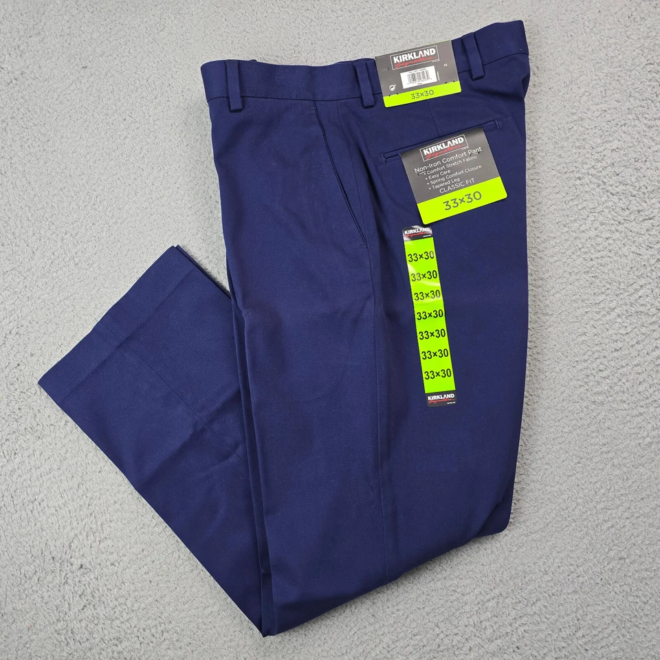 Kirkland Signature Comfort Pant Mens 33x30 Blue Stretch Tapered Flat Classic NWT - Image 2 of 4