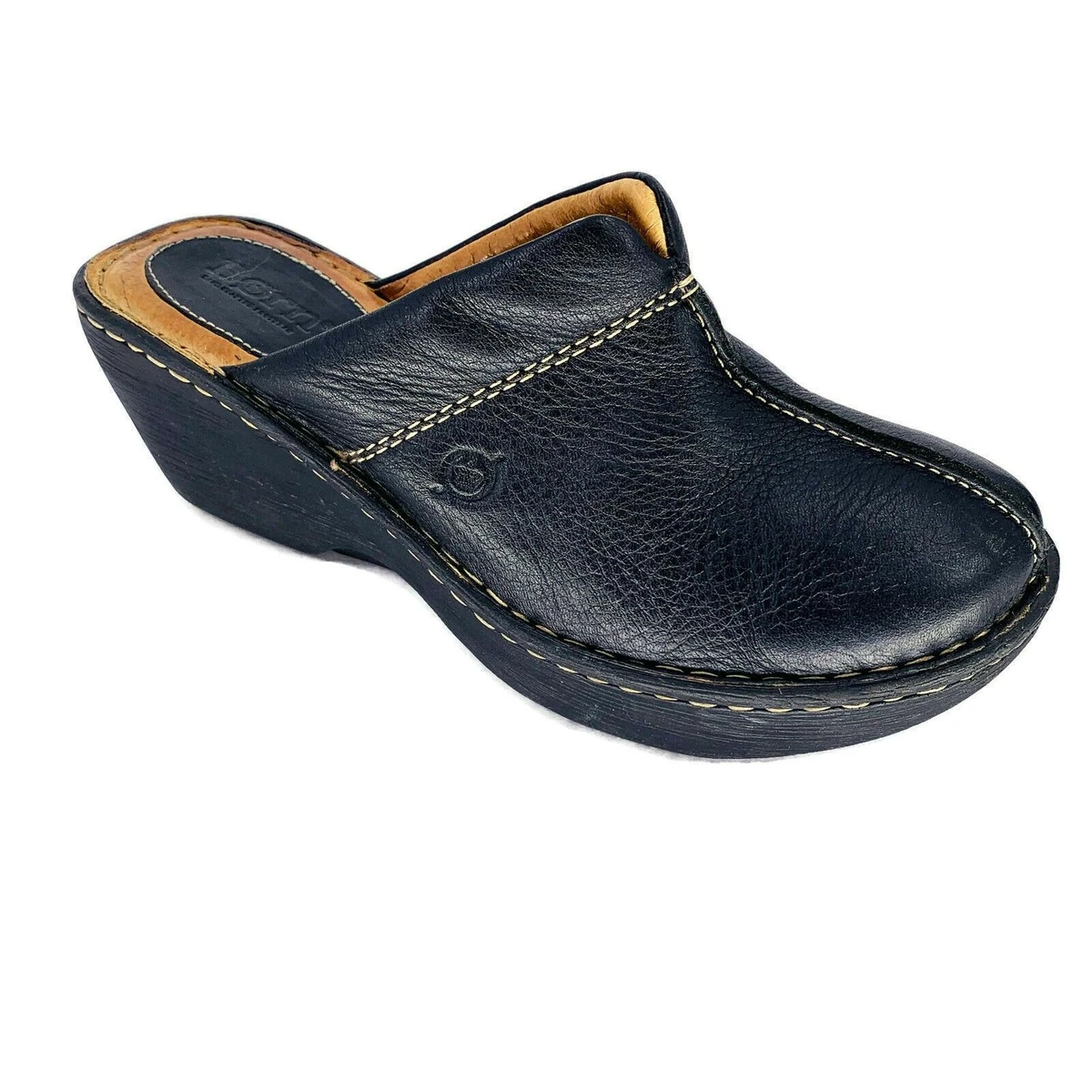 BORN Black Leather Clogs Size 7 M 38 Casual Shoes