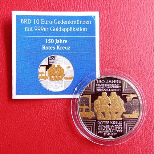 10 Euro Deutschland 2013 st / 150 Jahre Rotes Kreuz / Gedenkmünze Teilvergoldet
