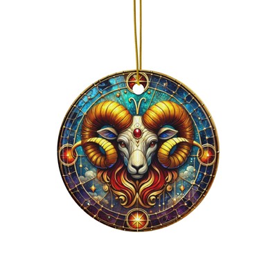 Aries Zodiac Stained Glass Style Ornament - Printed on Ceramic