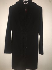 Elle Women's Button Down Coat Ruffle Front Black Size Xs