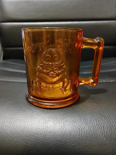 Humpty Dumpty & Tom Tom the Pipers Son Vintage Amber Glass Mug Cup Fairy Tales