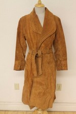 Womens Vintage Ochre Leather/suede Belted Trench Coat/jacket Sz 14