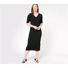 Attitudes by Renee Parisian Jersey Midi Dress Black Womens Regular Large NEW