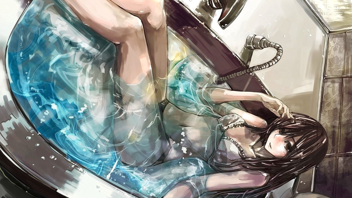 Anime girls brunette long hair panties bra wet clothing Playmat Gaming Mat  Desk | eBay