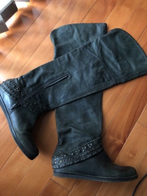 APEPAZZA Women s Italy Leather Olive Green Over Knee Boots Shoes Size 7.5 US
