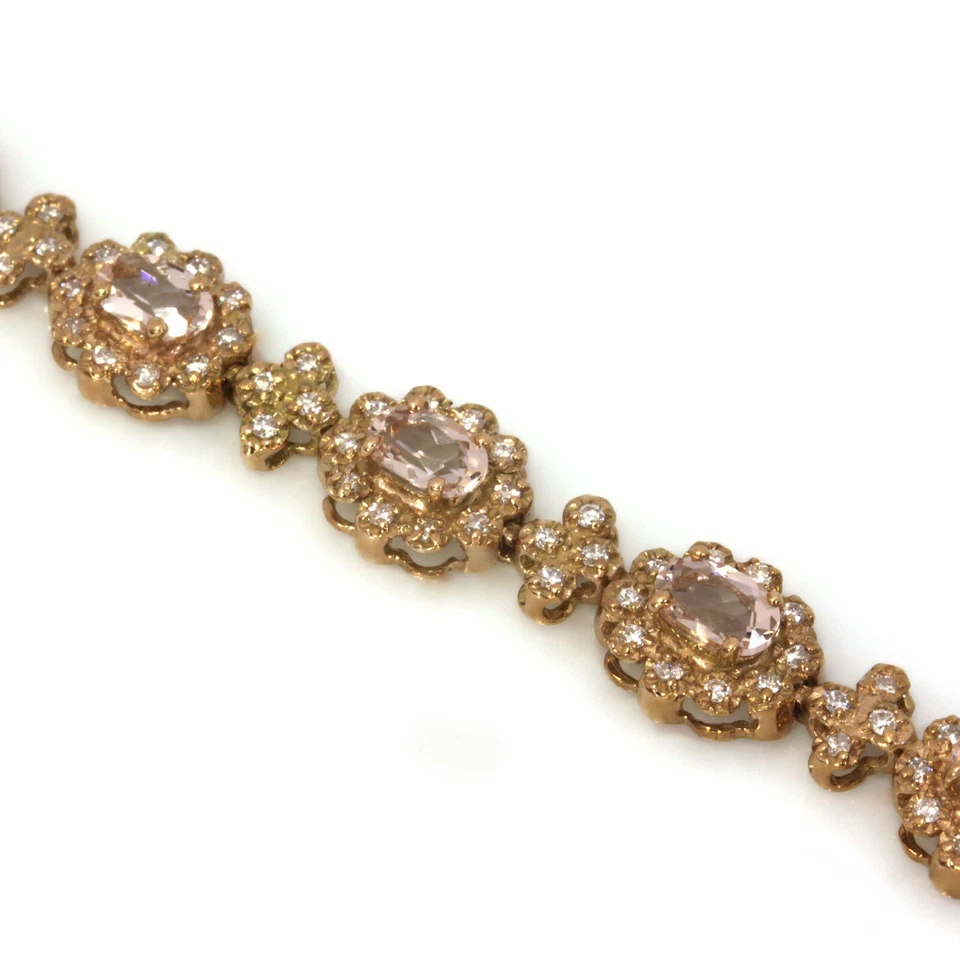 Brazalete de tenis de oro rosa de 14 k y diamantes melocotón natural de 7,7 quilates 7" Foto 3 de 4