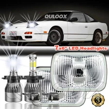 For 1989-1994 Nissan 240SX 7" Square Sealed Beam Glass HEADLIGHTs H4 Bulbs H6054
