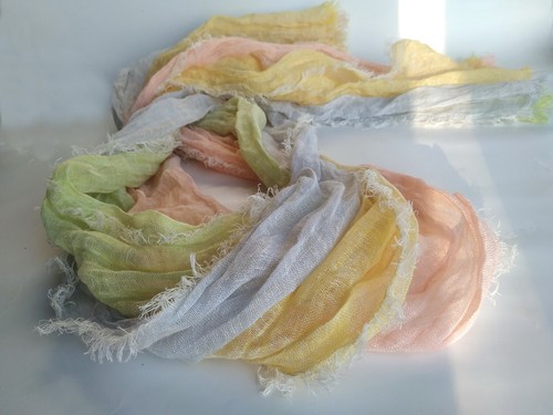 gauze flax designer 100% linen scarf frayed edges made of 4 panels multicolor - Picture 2 of 14