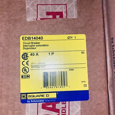SQUARE D EDB14040 BREAKER 1POLE 40A 277V NEW IN BOX READY TO SHIP
