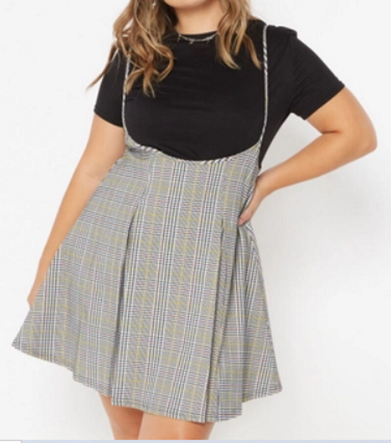 plaid pleated dress ASOS Design Curve Scoop Neck Pleated Mini Dress in chocolate plaid-Multi
