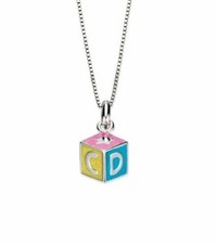 D for Diamond silver ABC enamel cube necklace