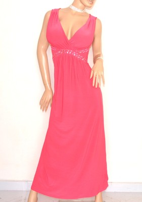 ABITO LUNGO ROSA FUCSIA vestito damigella strass elegante da sera cerimonia  E20 | eBay