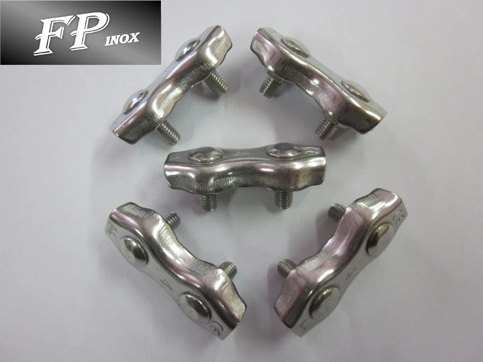 FP INOX Serre câble plat 2 Boulons ( LOT DE 5 ) Diamètre Fil 3 mm inox 316 - A4
