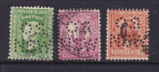 NSW 1888-90 3d Green 8d Violet 4d Red Brown USED OS NSW (3) PERFIN (SD54)
