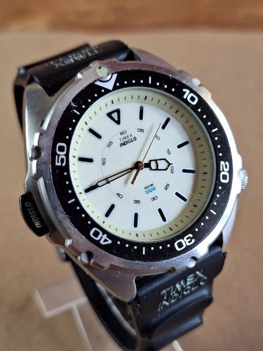 RARE VINTAGE 1995 TIMEX INTREPID 46mm MEN’S WATCH DIVER-STYLE INDIGLO ORIGINAL
