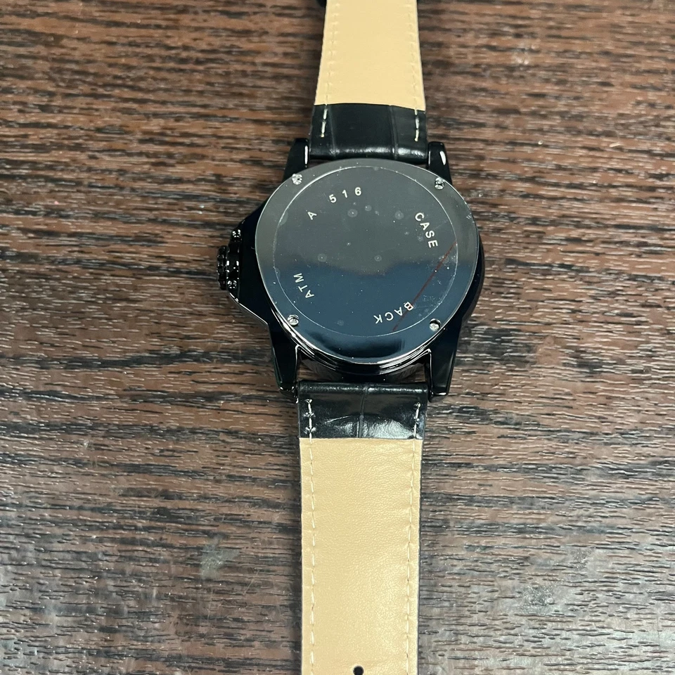 Reloj para hombre WINNER triángulo esqueleto correa de cuero negro esfera dorada A 516 Foto 3 de 4