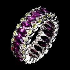 925 Sterling Silver Ring Marquise Rhodolite Peridot Natural Gemstone Size 7.5