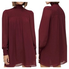 Reformation Brandi Dress Plum Burgundy Smocked High Neck Long Sleeve Mini 1X NWT
