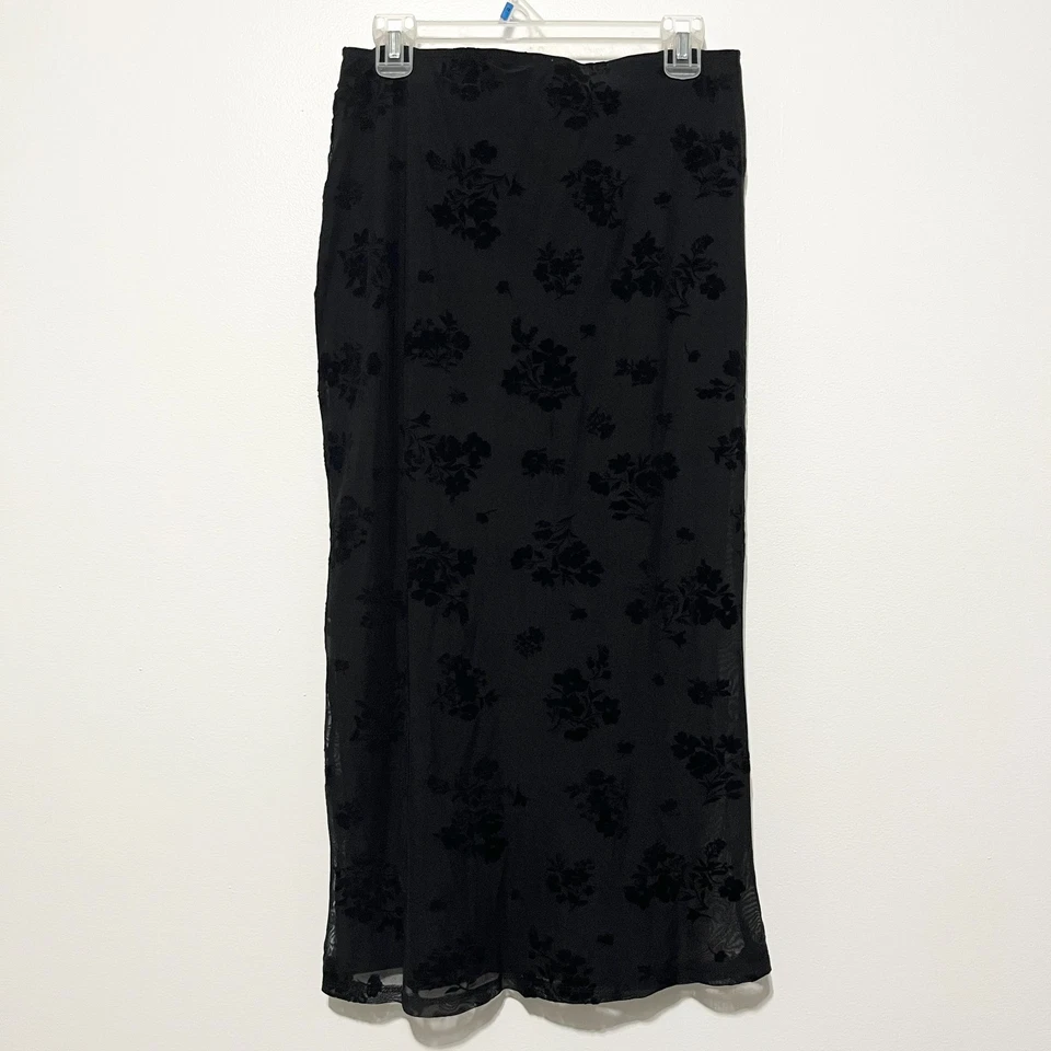 Maxi Falda Derek Heart Mujer Burnout Terciopelo Capricho Talla L Negra Malla Floral Foto 3 de 4