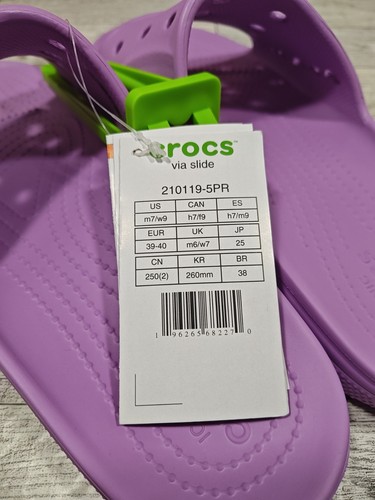 Crocs Via Slides Men's 7 Women's 9 Purple Sandals Slip On Comfort 210119-5PR NWT - Picture 2 of 8