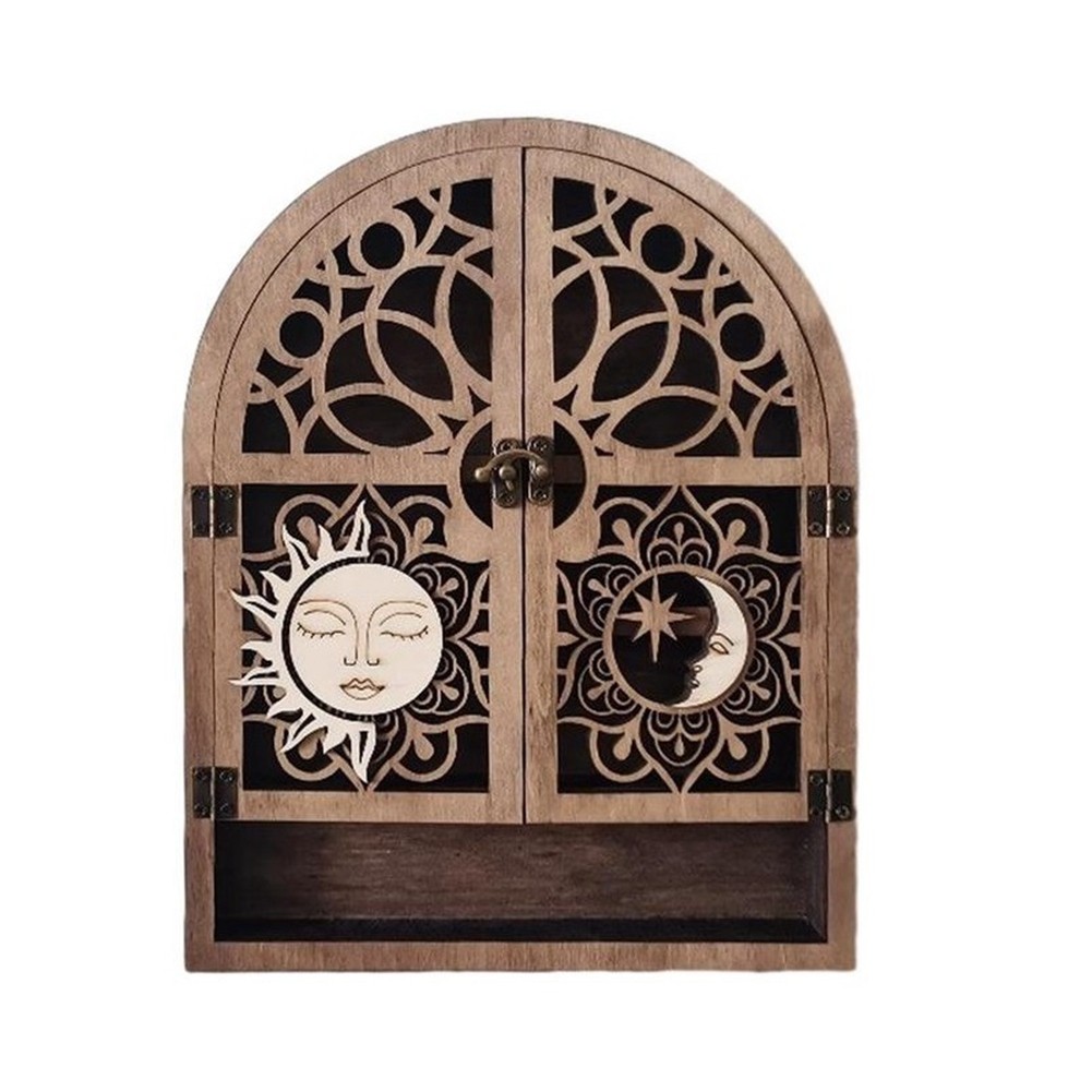 Sun  Crystal Display Stand 4 Shelves Natural Wooden Shelf Gothic Witchy2882