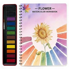 Watercolor Workbook Beginner Painting Kit 12 Colors Flowers
