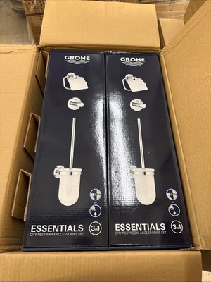 Grohe City restroom accessories set 3-in-1 Chrome Robe Hook, TP Holder, Brush