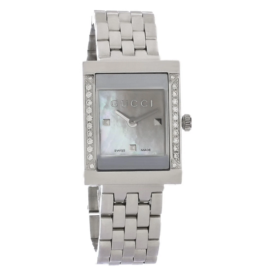 Montre à quartz suisse Gucci 128 cadre G pour femme en acier inoxydable diamant YA128405