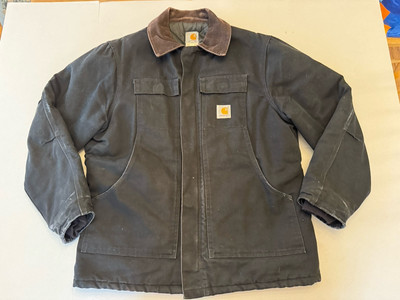 Carhartt Jacket C26 BLK Quilt-Lined Black Duck Canvas Work Distress Mens 44R USA