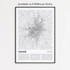 Yaoundé City Map Print, Centre Travel Poster, Modern Map, Wall Decor Art