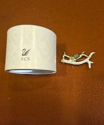Swarovski Crystal Elephant W/ Tree Gold 2.25'' Pin Brooch SWAN Collection #102