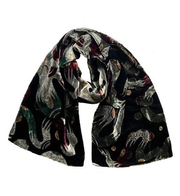 GEORGINA Von ETZDORF Silk Velvet Scarf Dragon Print Oblong Vintage