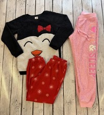 Girls Cozy Pajama Lounge Lot 7/8 Cat  Jack Penguin Top Pants SO Soft Size 8