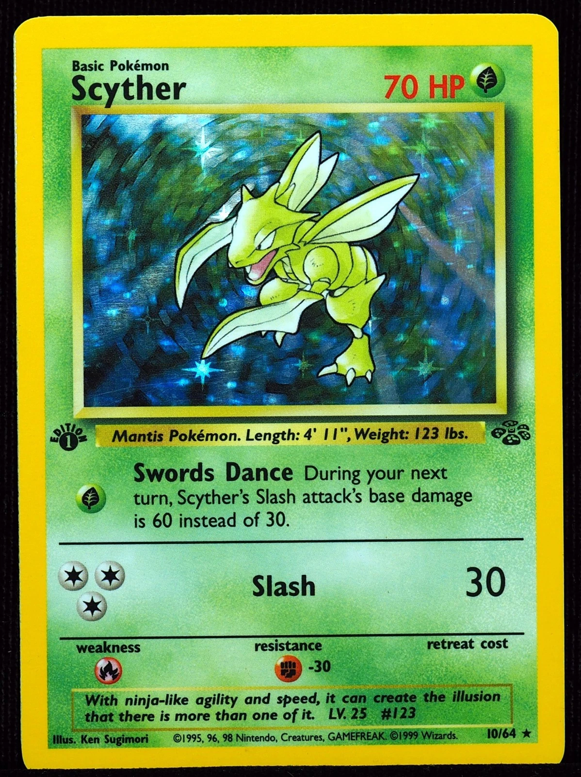 1st Edition Scyther 10/64 NM-VLP Jungle Pokemon Card