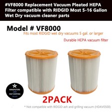 2 pcs VF8000 HEPA Filter compatible with RIDGID Most 5-16 Gallon Wet Dry vacuums