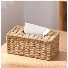 Woven Tissue Box Holder Decorative Paper Cover Case for Home Table Bathroom