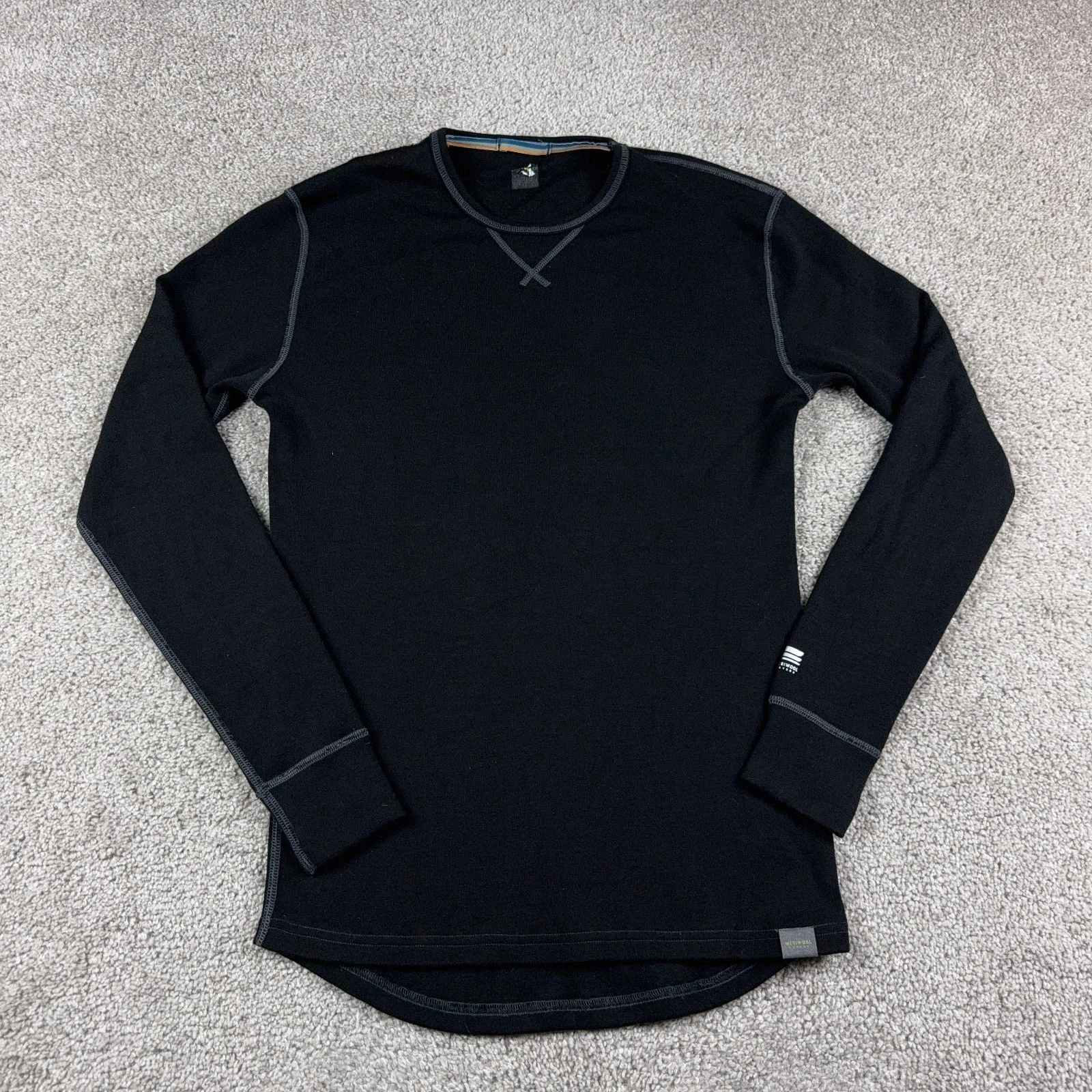 Meriwool Shirt Mens Medium Black Merino Wool Base Layer 400 Thermal Hiking Knit