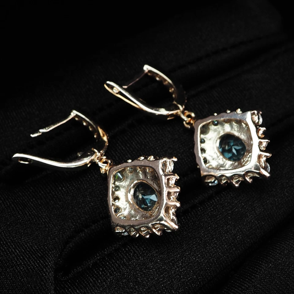 Pendientes de oro rosa de plata de ley 925 de 4,02 quilates y aguamarina azul cristal aterciopelado Foto 4 de 4