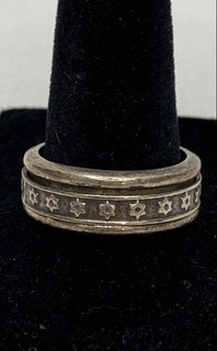 Mexico .925 Sterling Silver Star Pattern Spinner Band Size 8 Ring 9.1g