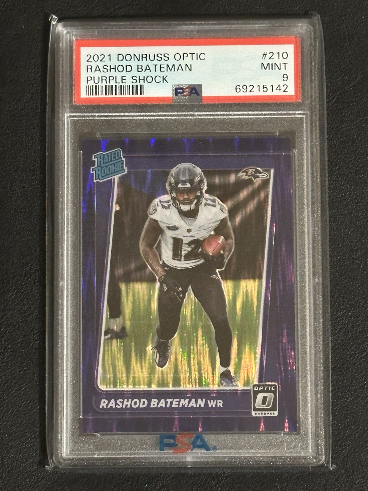 2021 Donruss Optic Rashod Bateman #210 RC Purple Shock PSA 9